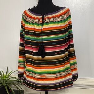 NWOT Ralph Lauren Colorful Striped Tassel Long Sleeve Blouse S